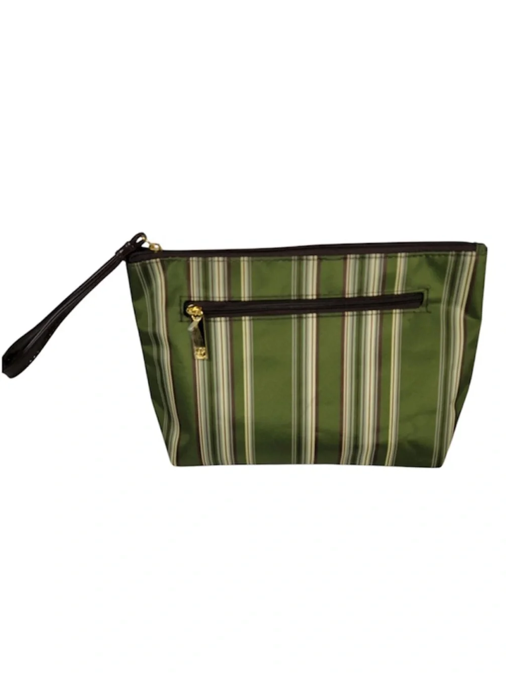 Estée Lauder Cosmetic Bag Makeup Travel Case Green Brown Striped NEW